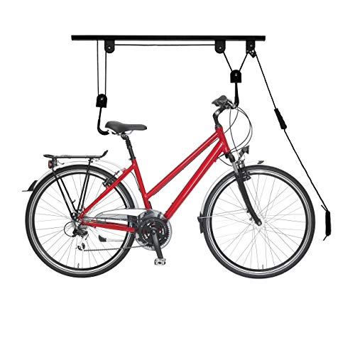 Relaxdays Fahrradlift, bis 20 kg, Deckenlift mit Seilzug, Stahl, für Garage & Keller, Fahrrad Deckenhalterung, schwarz, 1 Stück