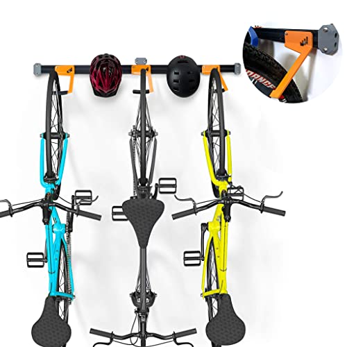 DITKOK Fahrrad Wandhalterung für 3 Fahrräder & 2 Helm, Fahrrad Wandhalterung Garage, 40" Extra-Lange Schiene, Verstellbare Metall- Fahrradhaken, mit illustrierter Anleitung