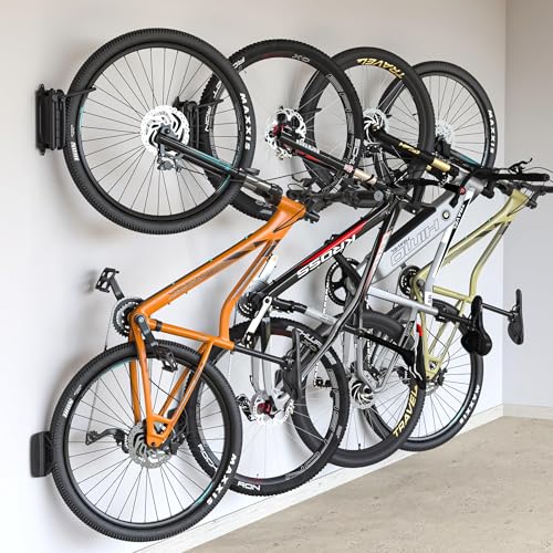 monTEK schwenkbare Fahrrad-Wandhalterung Set zu 4, 30 kg Traglast pro Stück | Fahrradaufhänger für die Garage,Wandhalterung für Fahrräder,platzsparend, stabile Metallkonstruktion, vertikale Montage