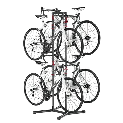 Mimoke Fahrradständer - Aufbewahrungslösung für 4 Fahrräder | Freistehender Garagenständer für Mountainbikes, Strandräder oder Fat Tire Fahrräder | Vertikaler Fahrradständer mit 70KG Kapazität.