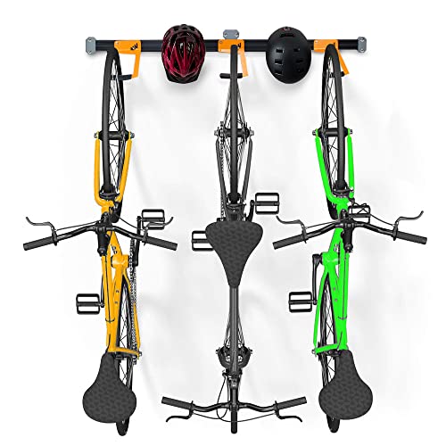 DITKOK Fahrrad Wandhalterung für 3 Fahrräder & 2 Helm - Verstellbare Fahrradhalterung - Vertikale Wand Fahrradaufhängung - Sichere Haken & Wandmontage - für Rennräder, Mountainbikes, MTB, E-Bikes