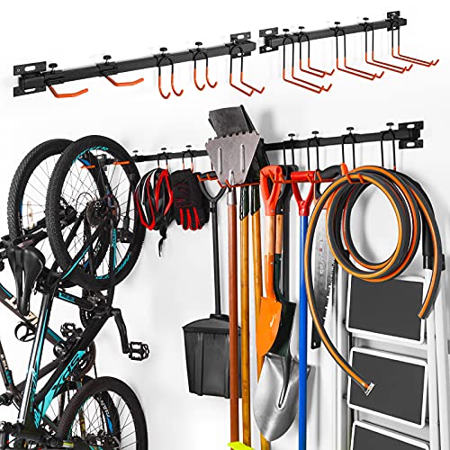 Fahrradhalter Fahrrad Wandhalterung Rack, Fahrräder Gerätehalter für 2 Fahrräder, Garage Werkzeug-Organizer, Gartenwerkzeug Aufbewahrungshalter für Haus & Garage Wandhalterung mit 10 Haken