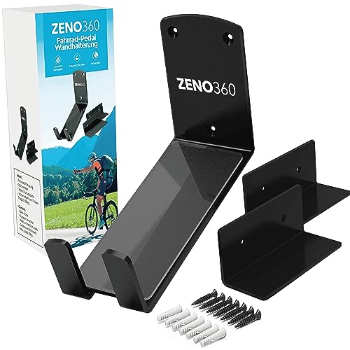 Zeno360 Fahrrad Wandhalterung mit Pedalaufhängung | Pedalwandhalterung für E-Bike, MTB und Rennrad | Wandhaken Radaufhängung Schwarz | Bis zu 30kg belastbar | Inkl. Wandschutzpads