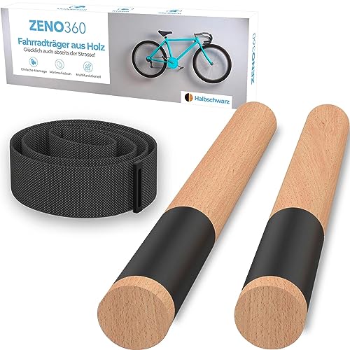 Zeno360 Fahrrad Wandhalterung Holz - Robuste Fahrradhalterung für Rennrad, MTB und E-Bike - Bis zu 20 kg Tragkraft - 34 cm lang