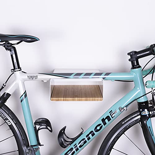 Fahrrad Wandhalterung Bambusholz Design Wandhalter für Rennrad Cityrad inkl. Werkzeug für Wandmontage (Weiß)