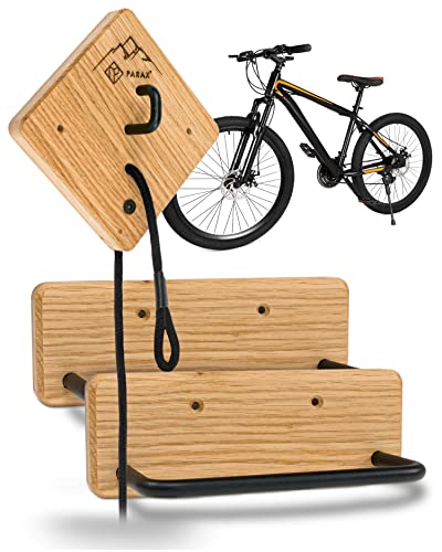 PARAX Fahrradhalter - Wandhalterung für Fahrrad - Indoor Fahrrad Aufbewahrung - für MTB, E-Bike, Damenrad, Rennrad, Gravel Bike - bis 35 kg - aus Holz - Premium