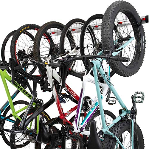 Fahrrad Wandhalterung für 3 oder 6 Fahrräder - Verstellbare Fahrradhalterung für Garage oder Wohnung - Vertikale Wand Fahrradaufhängung - Sichere Haken & Wandmontage - für Rennräder, Mountainbikes